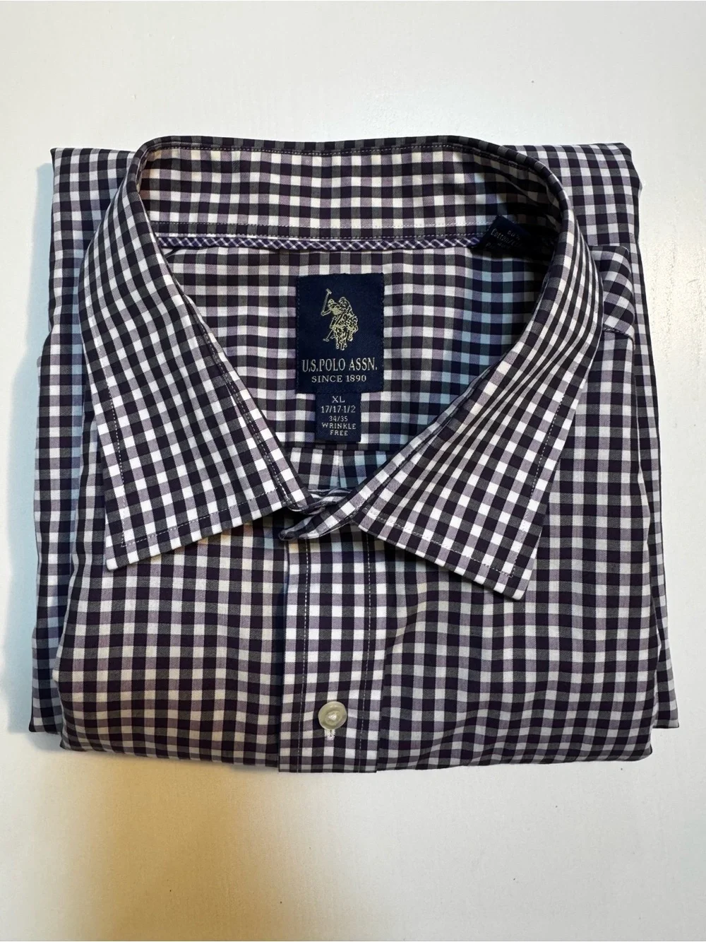 U.S. Polo Assn. Men’s XL 17-17.5 34/35 Wrinkle Free Check Dress Shirt